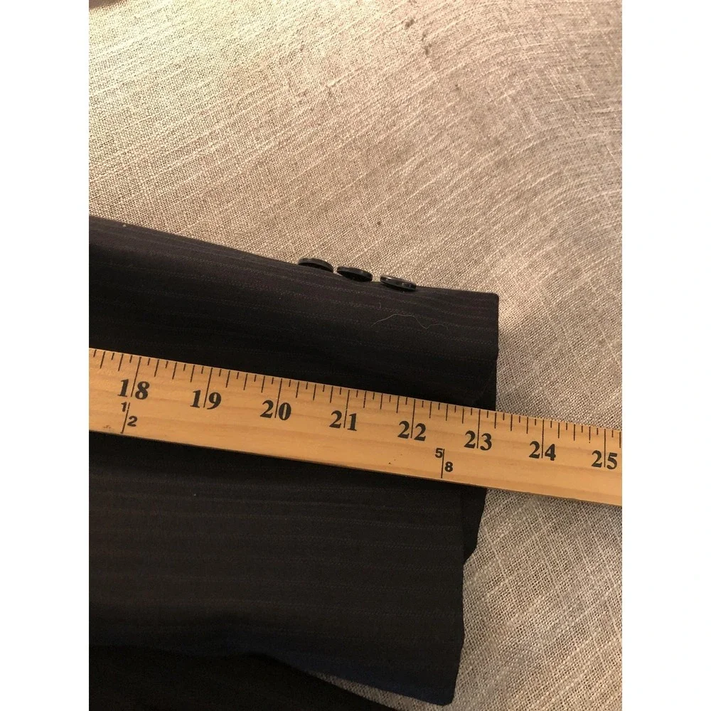 Henry Grethel Design Suit Mens 44R Black Pinstripe 2 Piece 2 Button Pleated